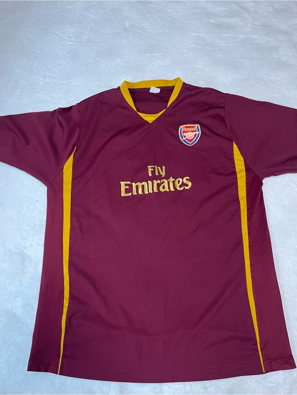 Mens Maroon and Yellow Soccer Jersey - Fly Emirates